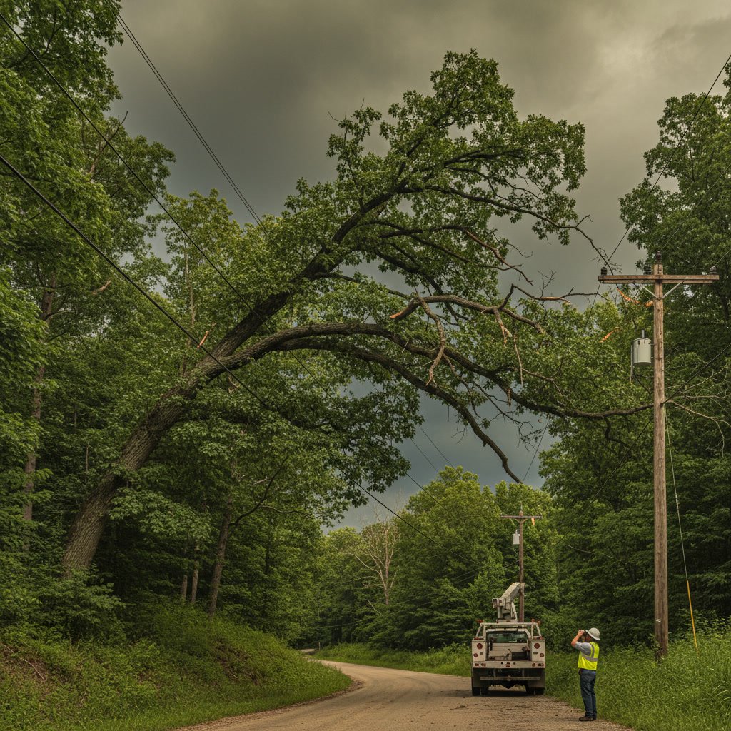 Emergency tree removal crew responding to storm damage in Carroll County Maryland