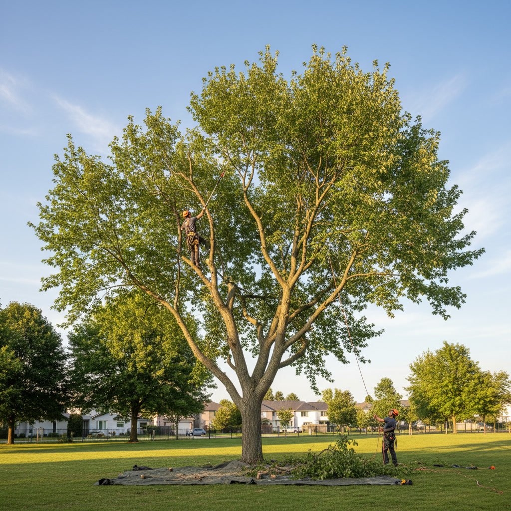 Crown thinning technique showing selective branch removal in tree canopy