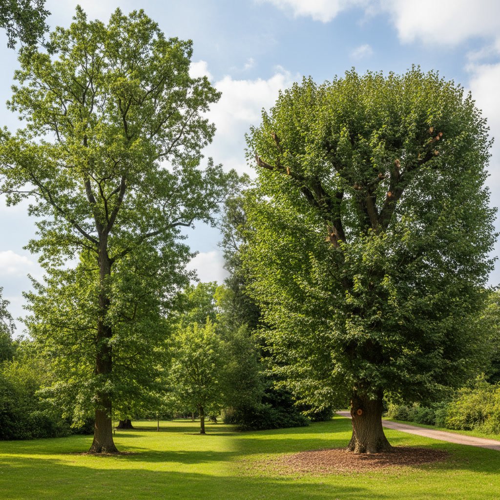 Tree with improved health showing proper pruning cuts and disease-free branches