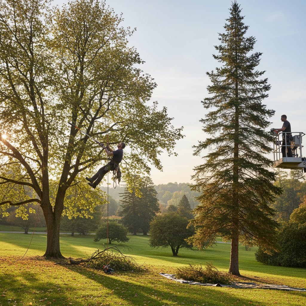 Professional arborist performing proper tree trimming techniques