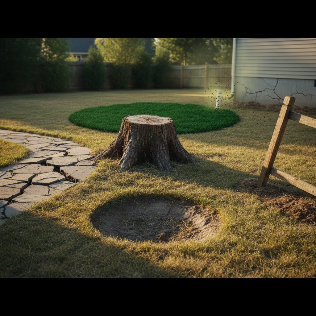 Underground tree roots damaging sewer pipe and foundation