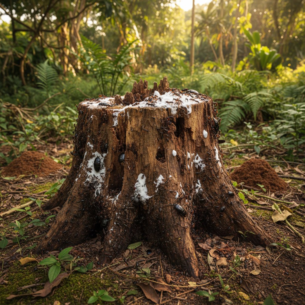Comparison of pest-infested stump versus clean removal site