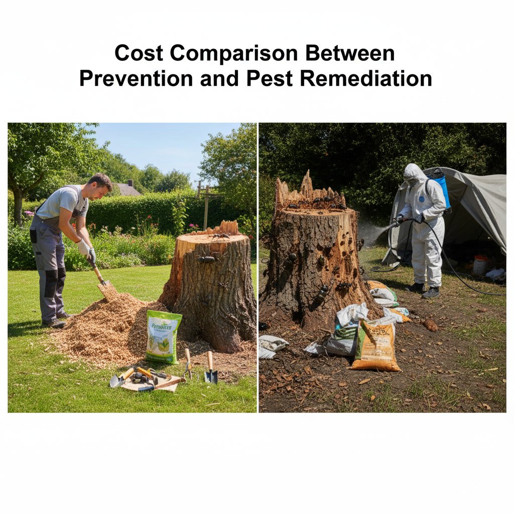 Professional stump grinding equipment removing infested tree stump